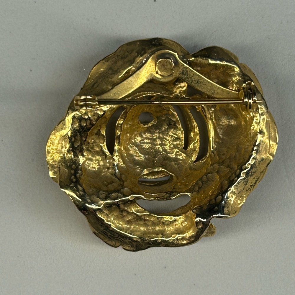005. Gold Toned Rose Pin Brooch with Rhinestone Accents - Picture 3 of 3